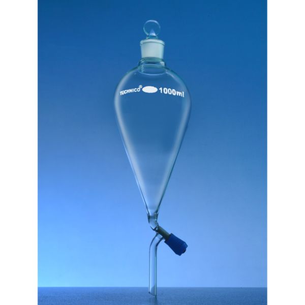 Funnel Separating Pear Shape Fitted With Boroflo Stopcock With PTFE Key And Glass Stoppe 500 ML